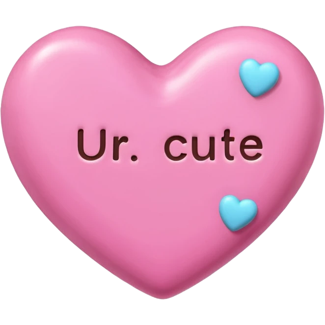 Candy hearts but only 1, needs to look more 3 dimensional and have UR CUTE in text on the top/face of the heart emoji