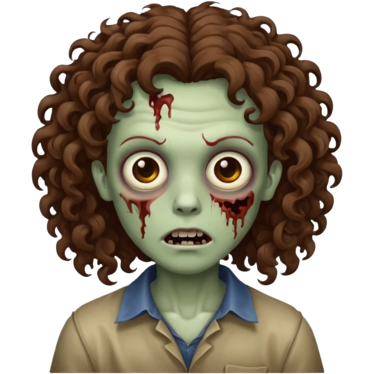 Zombie with curly medium brown hair emoji