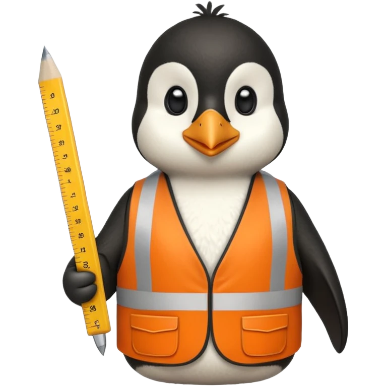 worker penguin wearing orange west holding a ruler emoji