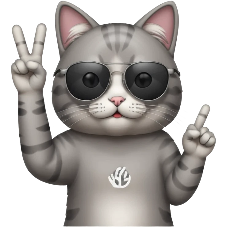 a cat wearing sunglasses a saying peace out on his head there would be written peace out and he will do the pose for peace out emoji