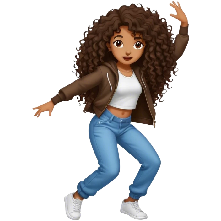 Dancing brown girl with long darn brown curly hair hip hop emoji