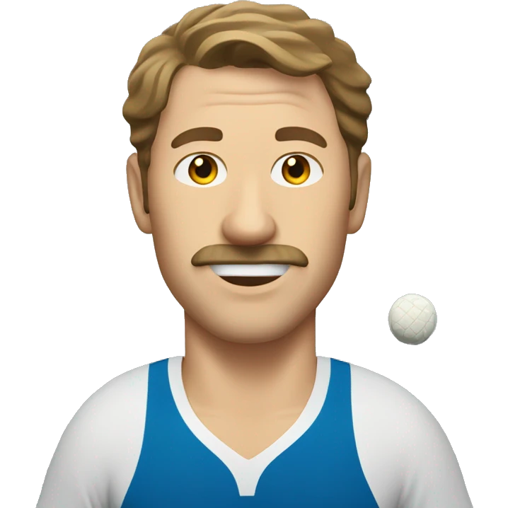 White Man with brown hair and a mustache playing pickleball emoji