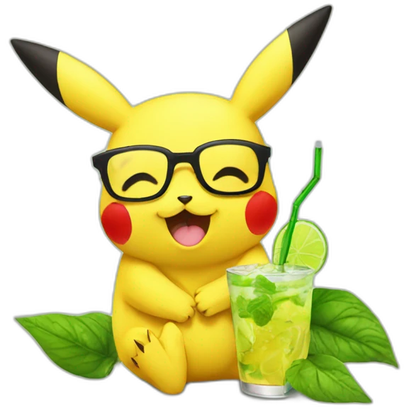 sick pikachu with glasses drinking mojito emoji