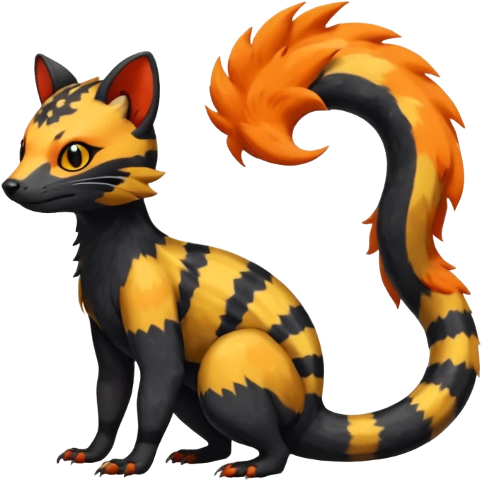 Rare exotic realistic cute epic aesthetic gothic colorful Salandit-Litten-Civet-species-Fakemon-hybrid-creature, with markings, full body emoji