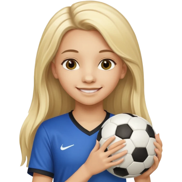 A girl with long light blonde hair with make-up on that looks around 13 years old with a soccer ball emoji