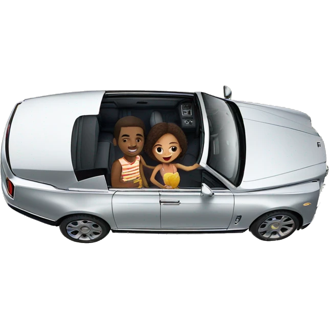 A black boy and girl on vacation inside of a Rolls Royce Cullinan  emoji