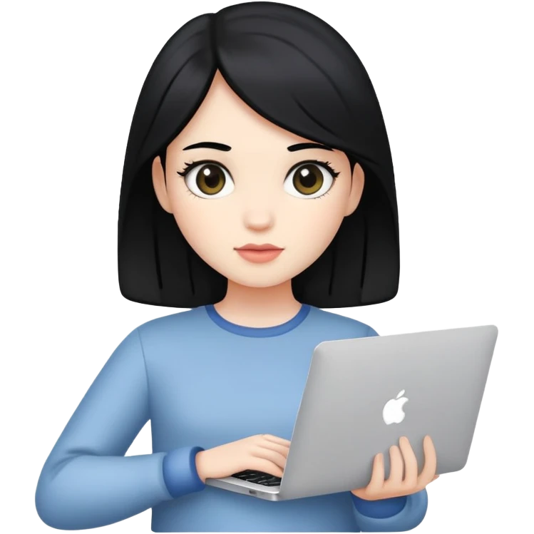 Girl, black hair, white skin, with a MacBook  emoji
