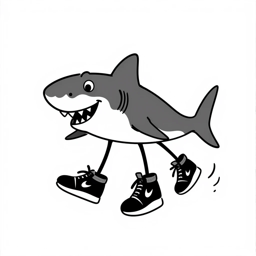 three-legged shark wearing Nike shoes emoji