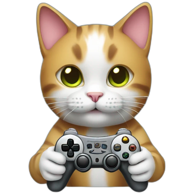 the cat holds a joystick with paws emoji