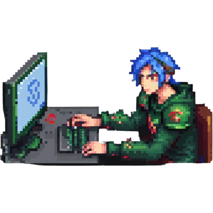person at computer playing Dota 2 intensely emoji