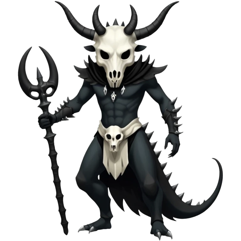 Shiny Dark Edgy  Inteleon-Amaura-Fakémon-hybrid-creature (full body) with a horned animal-skull-mask emoji