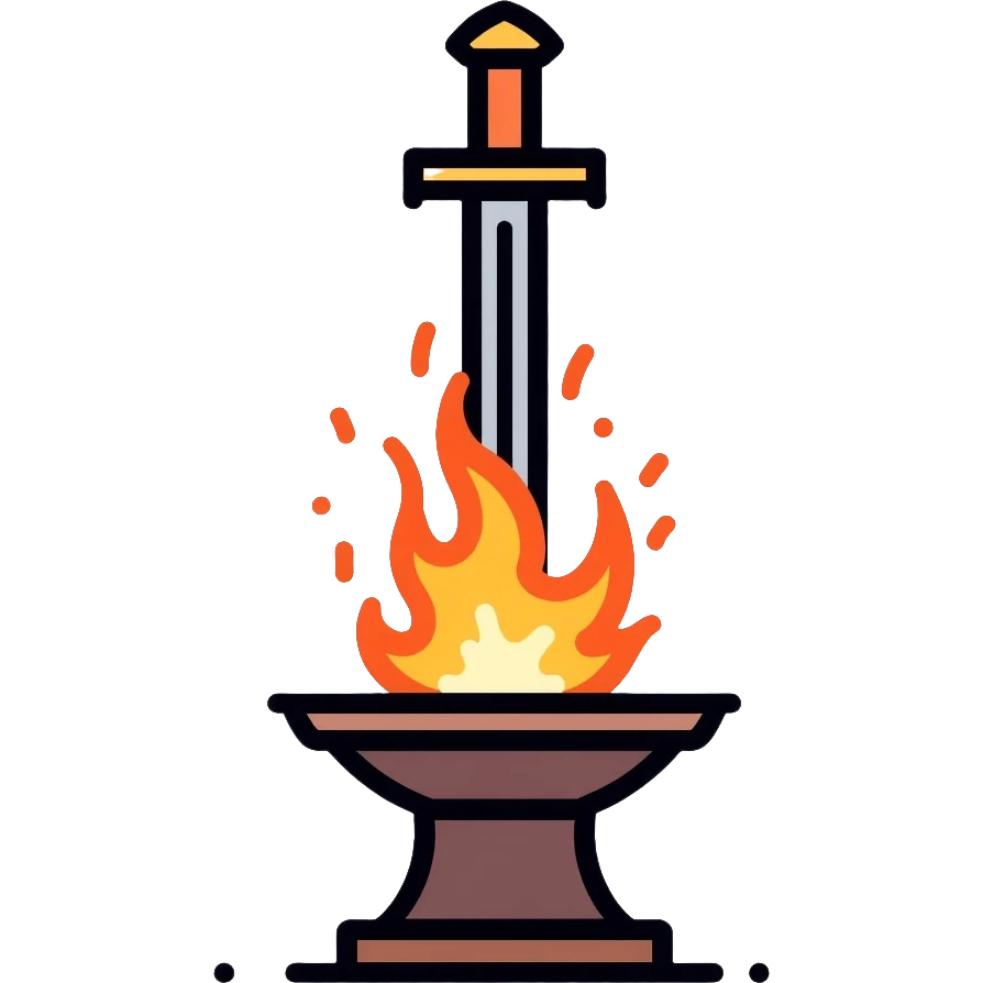 medieval sword being forged, glowing metal on anvil emoji
