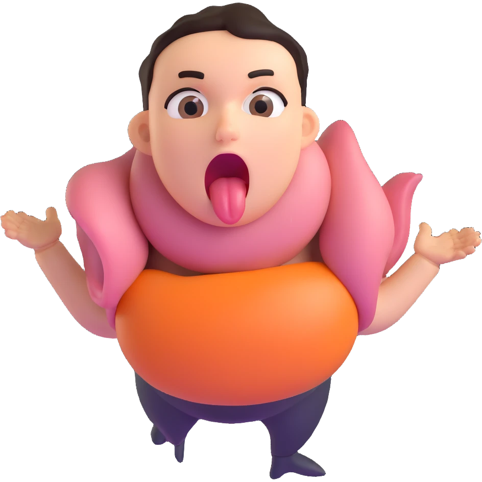 person clutching stomach, eyes wide, tongue out, showing extreme hunger emoji
