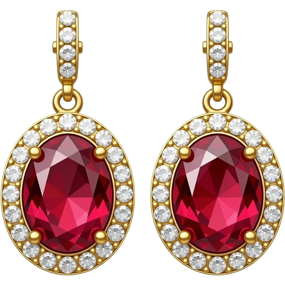 ultra realistic isolated rendering, glamorous style and appearance, red ruby gemstone earrings with hyperrealism gold and diamonds, 8k hd quailty, 600 dpi. No emoji icons no emoji faces  emoji