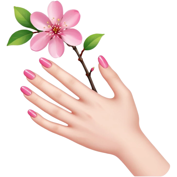 hand with shiny natural nails and a small cherry blossom emoji