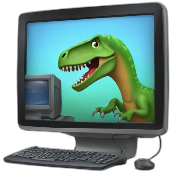 Dinosaur using a computer emoji