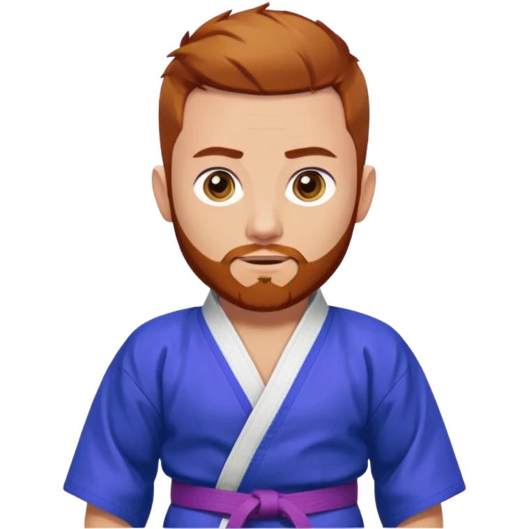 homme blanc, yeux bleu, cheveux brun très court, barbe rousse et boucle d'oreille doré à l'oreille gauche avec kimono de jiu-jitsu et ceinture violette emoji