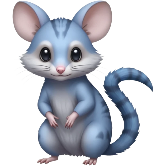 Blue-pointed, grey, soft natural realistic romantic vintage antique divine beautiful elegant pretty precious cute young youthful  Fakémon-Pokémon-alien-opossum-feline-chinchilla-rodent-hybrid-creature (full body) emoji