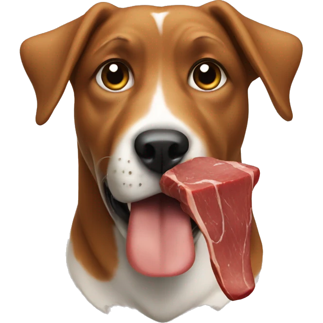 a dog eating meat emoji