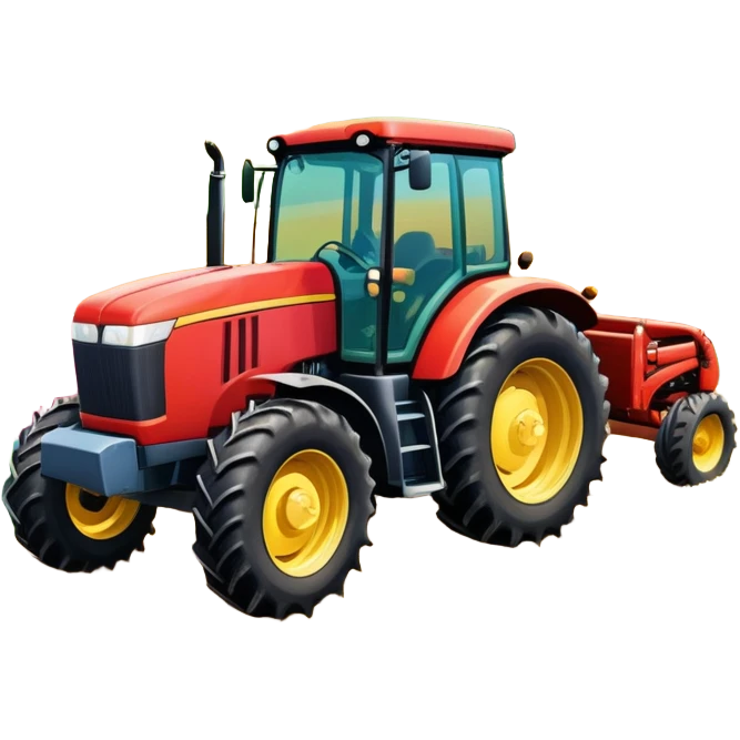 An icon showing close-up tractor in a colorful rural landscape, inspired by Farming Simulator 23. The design features vibrant fields, barns, and crops under a bright sky, with tractors working the land. The peaceful and immersive farming environment is highlighted with a transparent background emoji