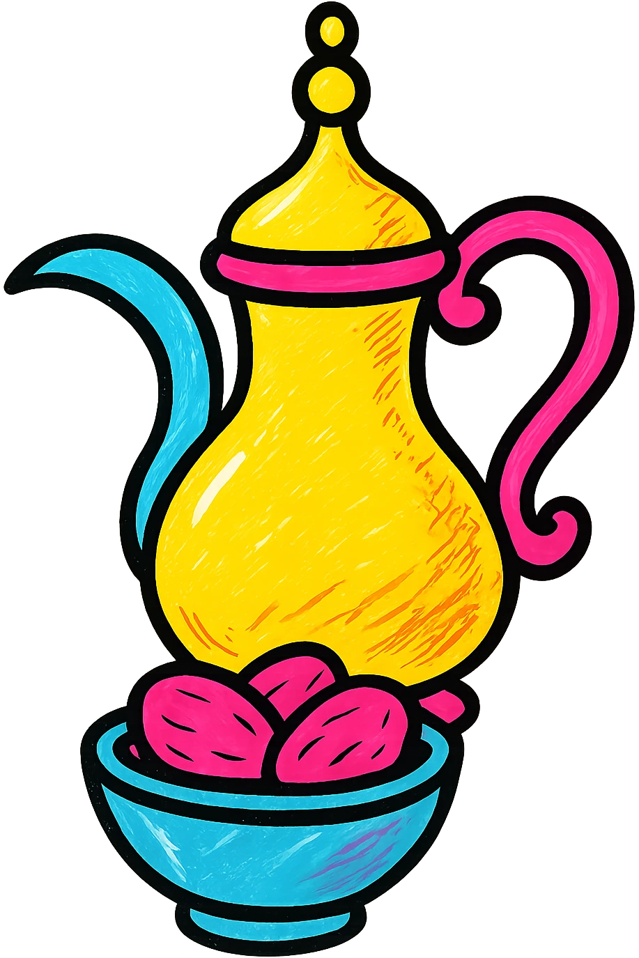 traditional Arabic coffee pot and dates, stylized, colorful emoji