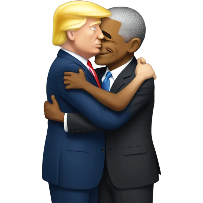 Trump hugging and holding Obama emoji