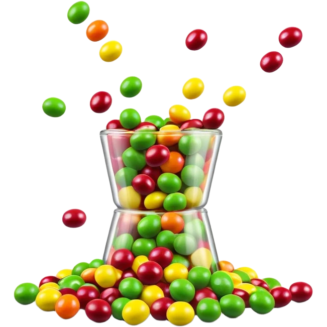 minimalist colorful Skittles candy pack with green candies spilling out emoji