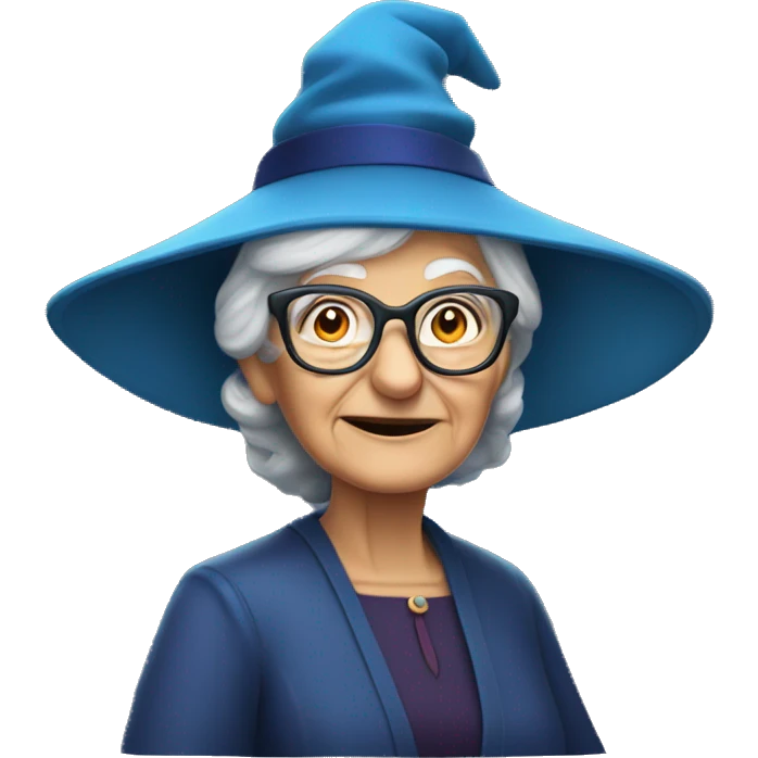 smart granny witch with glasses and blue hat directing orchestra emoji