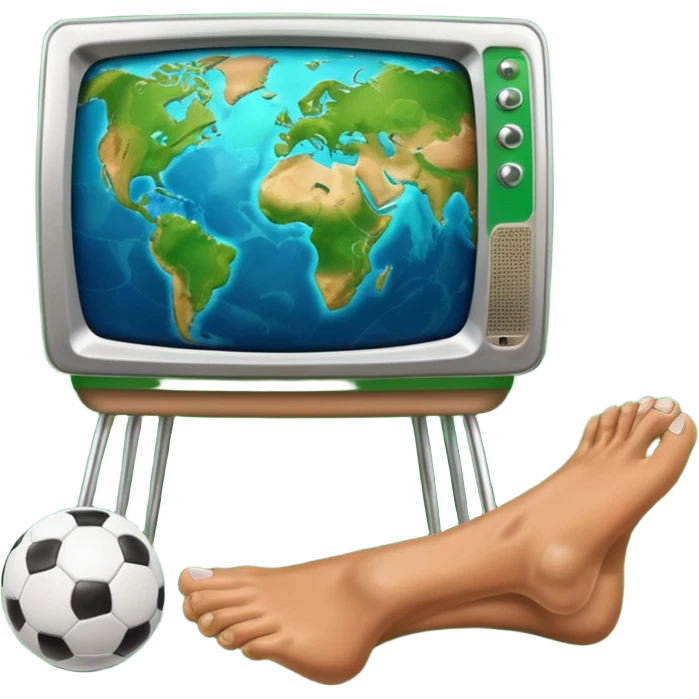 TV with human feet, playing football with the Earth emoji