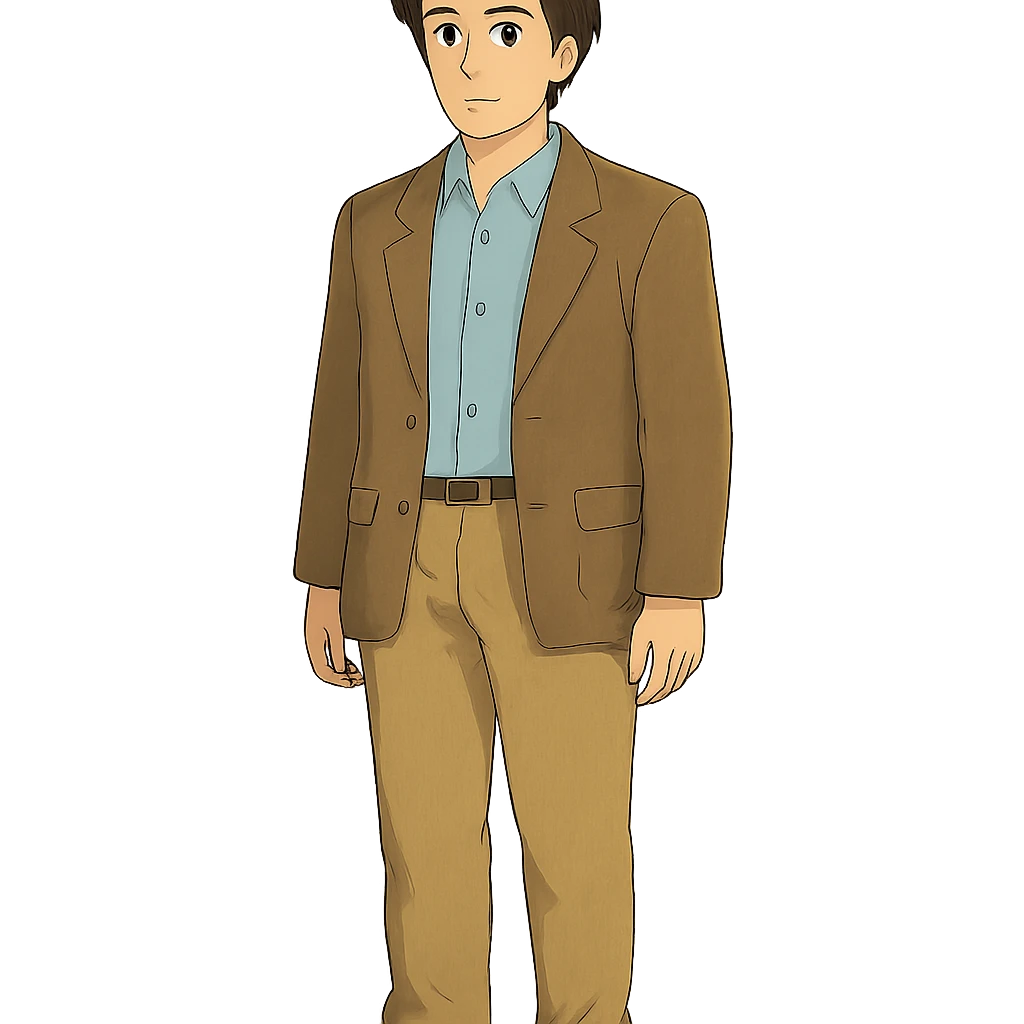 ghibli style man, neutral pose emoji