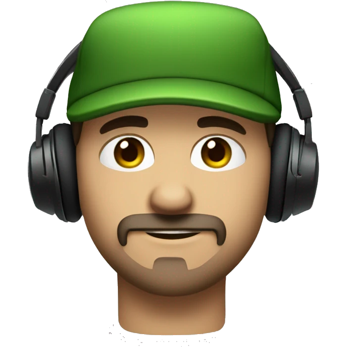 cool guy blue eyes brown hair headphones black goatee wearing a green backward hat emoji