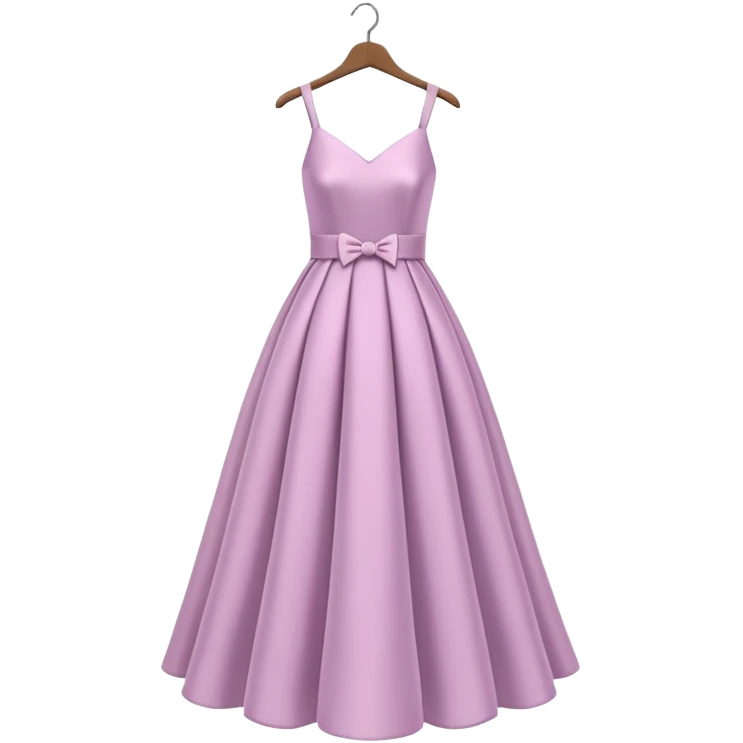 A 3D cartoon long elegant dress neatly displayed on a hanger, soft lighting, smooth fabric texture, Memoji-style rendering. emoji
