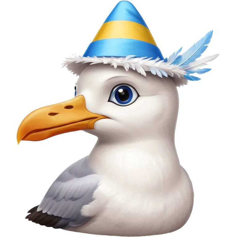 A seagull with a party hat, only the head emoji