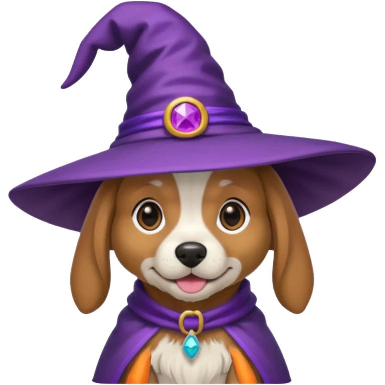 dog wear purple wicth hat emoji