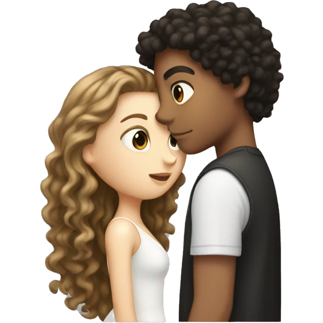 White boy with dark hair kissing white girl with long dark curly hair emoji