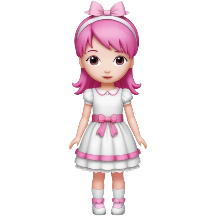 Isolated detaile illustration modern raspberry torte doll figurine full body with pink hair and a pink hairband standing emoji