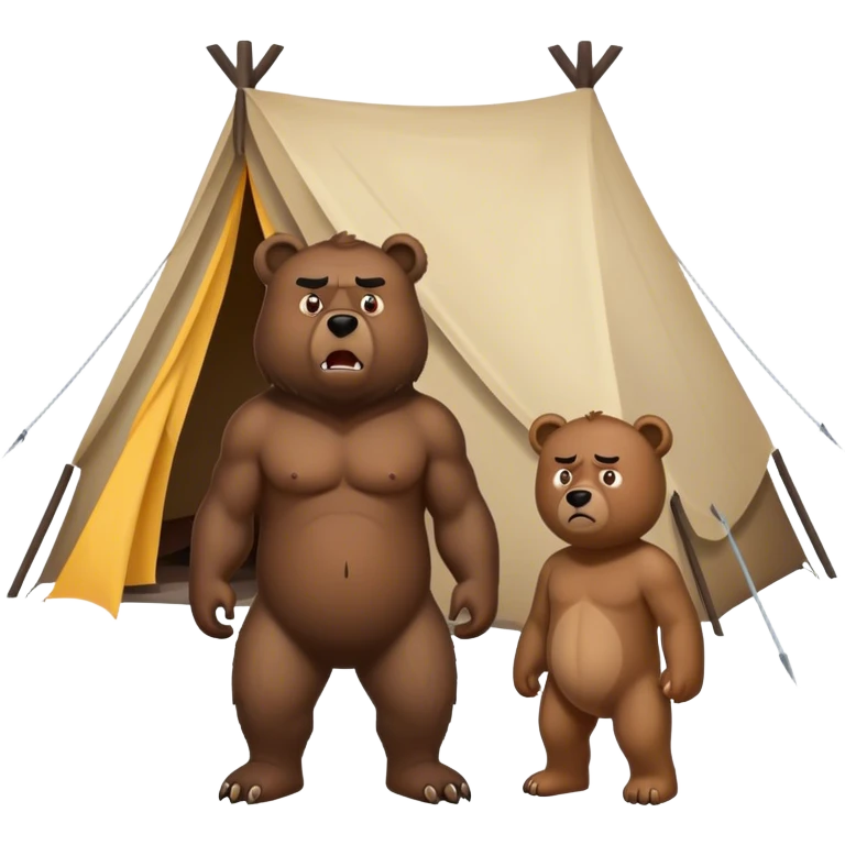 a black man and an angry bear standing outside of a tent emoji