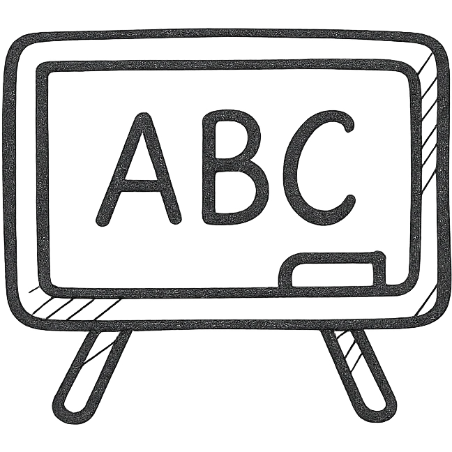 chalkboard with ABC written on it, hand-drawn doodle style emoji