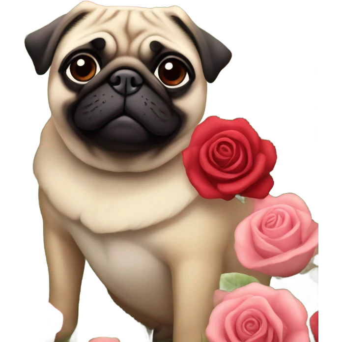 Pug in a field of roses  emoji
