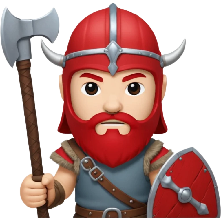 Viking avec une hache et un casque rouge et où on voit pas ses yeux peluche  emoji