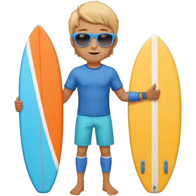 cute male surfer riding a wave, wearing shorts, sunglasses, holding balance, colorful surfboard, 3D cartoon, mobile game icon, clean background, no text emoji