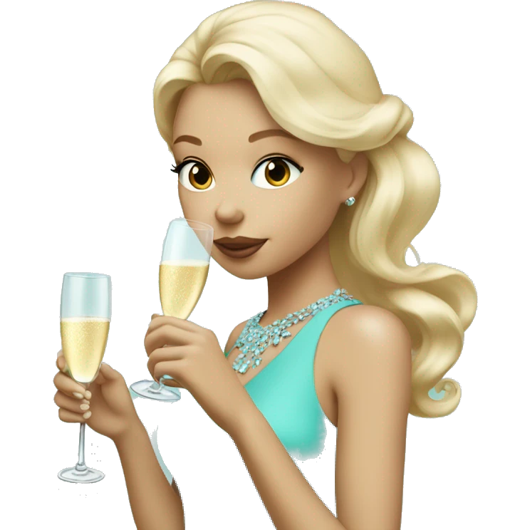 blond girl drinking champagne in a mini tiffany blue dress emoji