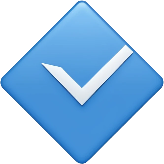 Make Make a symbol with a tilted blue colored square with a tick mark inside it in the middle. Make the edge of the square sharp. Make it normal tilt square and normal tick in the middle emoji