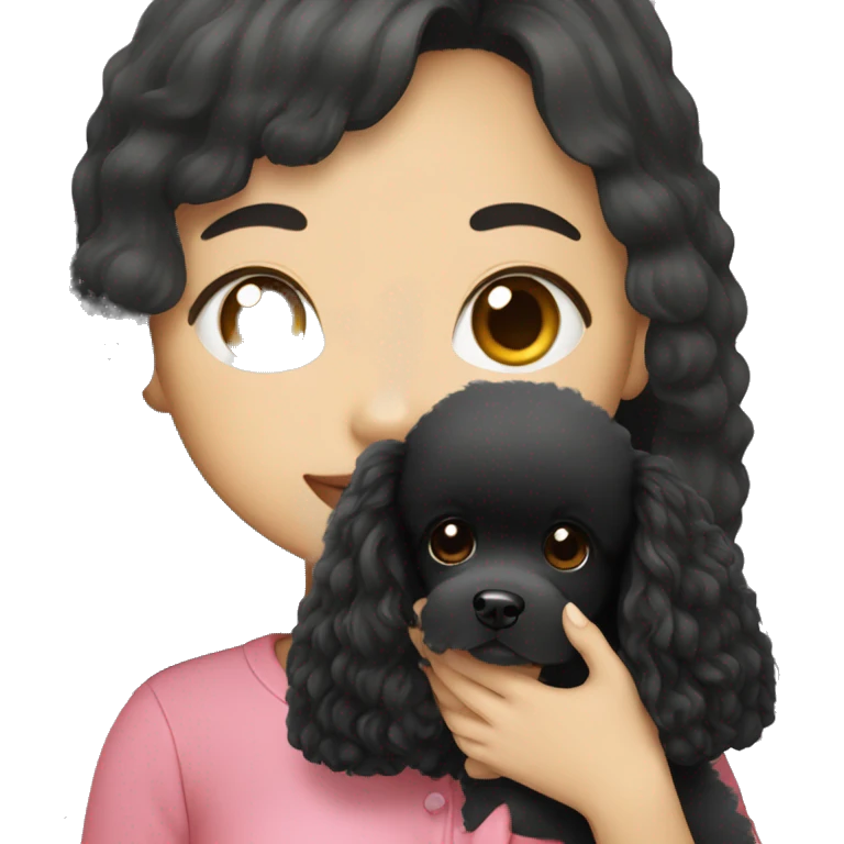 Korean girl with black longhair with balck poodle emoji
