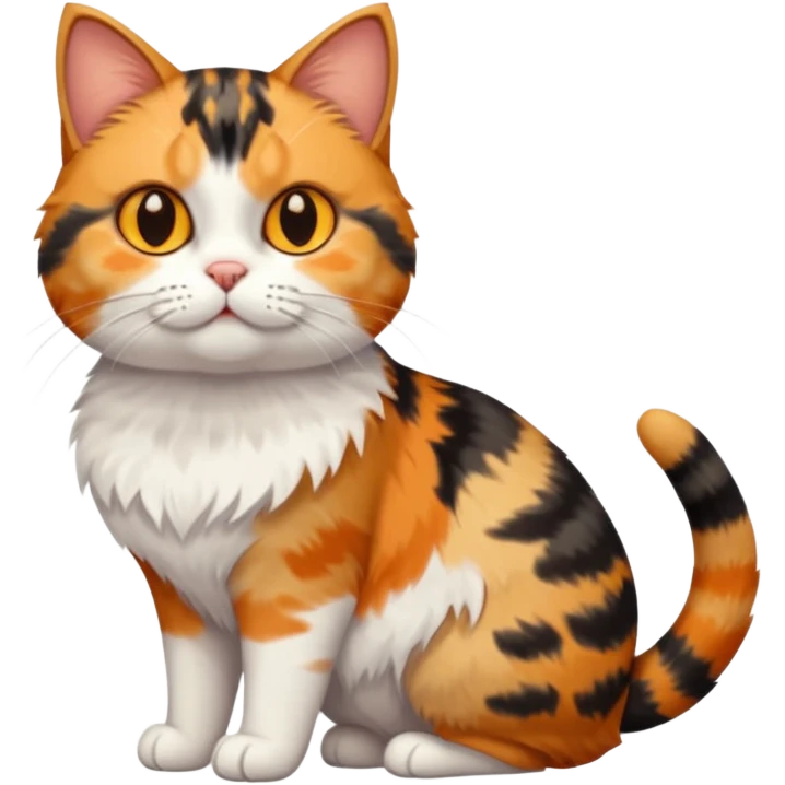 full body calico tabby  cat with small head and short but chubby body emoji