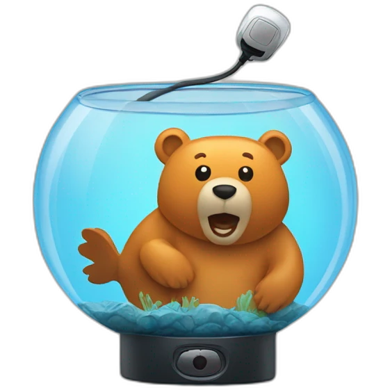 fishbowl with a bear microphone inside emoji