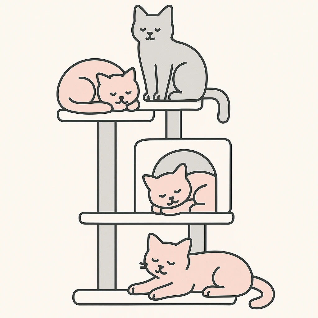 cats relaxing in a vertical playhouse emoji