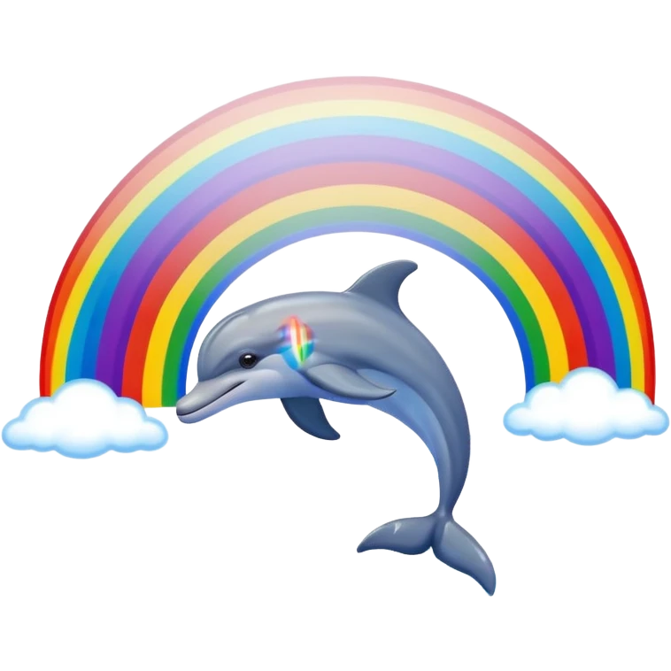 Dolphin jumping in front of a rainbow emoji