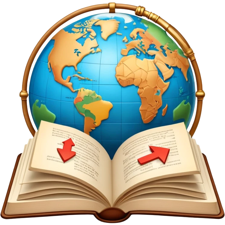 An icon featuring an open book with speech bubbles showing different alphabets—Latin, Cyrillic, Kanji. A globe and translation arrows symbolize global communication and language learning. Transparent background highlights cultural exchange and linguistic diversity. emoji