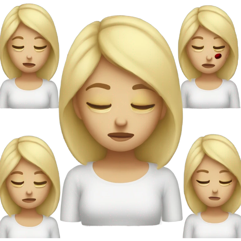 Blonde girl with headache hands on head frown  emoji